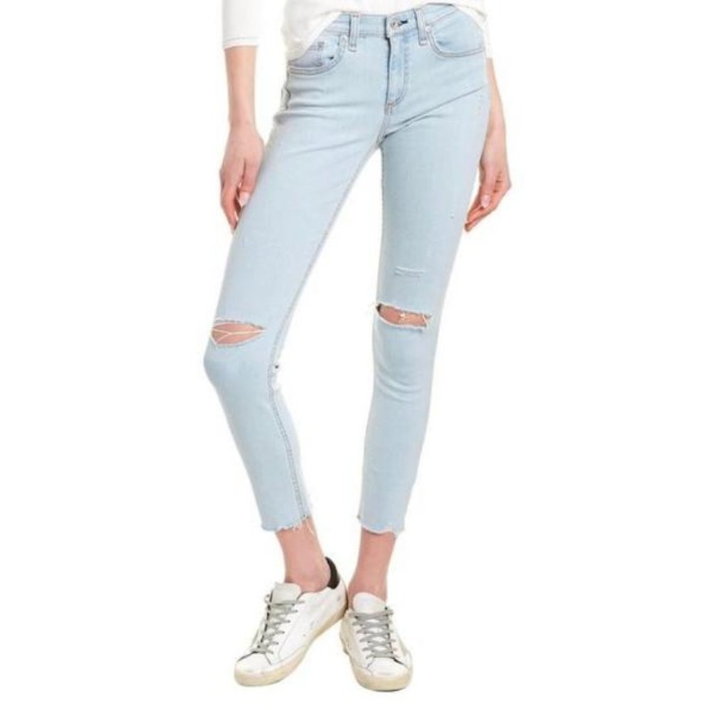 RAG & BONE Cate mid rise distressed light wash skinny cropped ankle jeans NEW